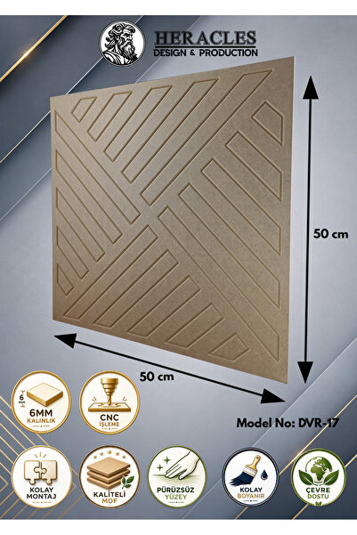 HRC Dizayn (DVR-17) 3D Görünümlü MDF Dekoratif Duvar Paneli 50x50 cm 6 mm CNC...