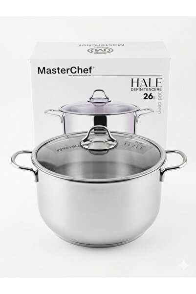 OEM Masterchef 26 cm Paslanmaz Çelik Derin Tencere - Cam Kapaklı Battal Boy A...