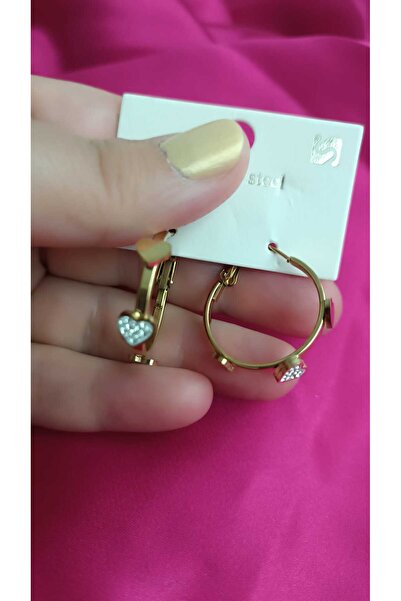 shop 316L Steel Gold Color Heart Figured Steel Hoop Earrings with Zircon Ston...