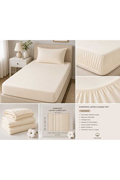 GİNETEKS Set de cearșafuri din bumbac 100% Ranforce 63 TEL cu perne (cu elastic)