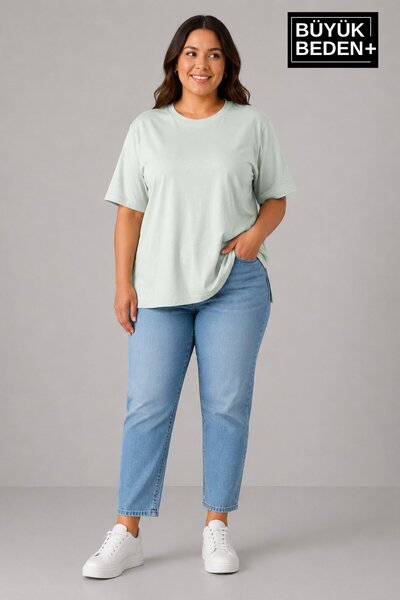 Süperlife Plus Size Women's Crew Neck Slit Detailed 3Xl-6Xl Tunic T-Shirt Spr...