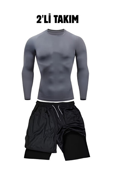 RUTBİL SPORTS 2'Lİ KISA TAYTLI ŞORT & COMPRESSİON BODY SET- FUTBOL-GYM-KOŞU E...