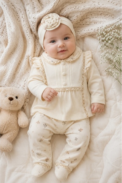 Pure Boutique Compleu elegant fetita 3 piese cu bentita, set bebelusi din bum...
