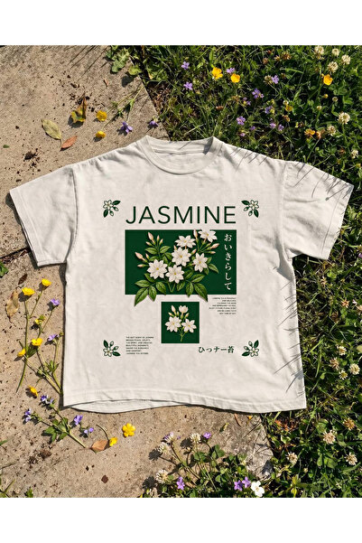 Grafftee Clothing تي شيرت كبير الحجم مطبوع عليه الياسمين للجنسين