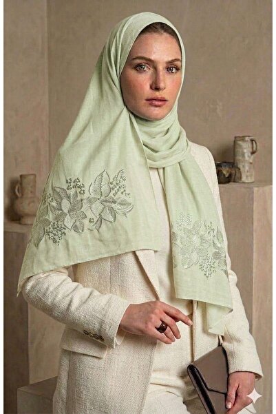 Veil Designer طرحه روز اخضر طبقتين بتطريز ورود علي الطرفين قماش بوال ياباني 1...