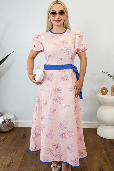 Muna Boutique Women's Pink Watermelon Sleeve Patterned Midi Dress – Stylish a...