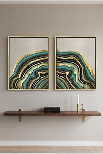 Jasmine Art Peacock Vein Set of 2 Abstract Wall Art | Framed Canvas Print wit...