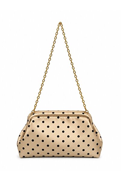 Madamra Cream Polka Dot Women's Chain Strap Textured Hand and Shoulder Bag – ...