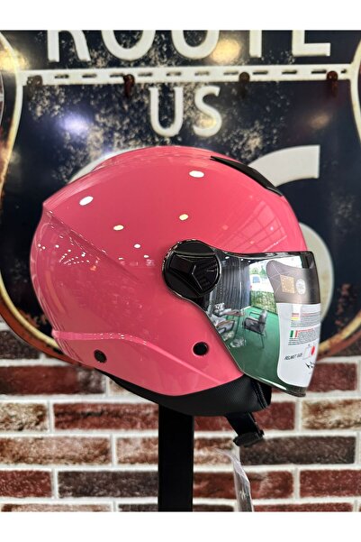 Sway SW765 Pembe Açık Yazlık Kask (GÜMÜŞ VİZÖRLÜ)