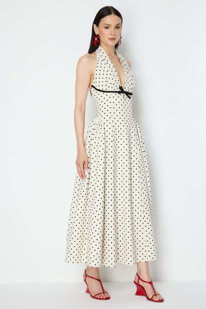 Ekol Polka Dot Backless Maxi Dress