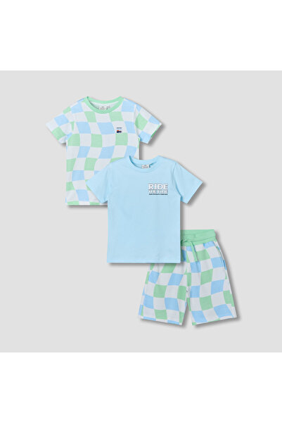 Juniors Set of 3 Crew Neck Short Sleeve T-shirt and Shorts Set with Assorted ...