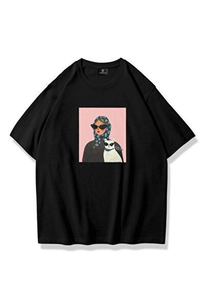 Cupla Tricou Cat Lady pentru femei, negru
