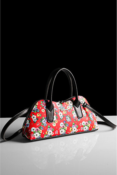 Rimense Women's Red Floral Patterned Hand and Shoulder Bag