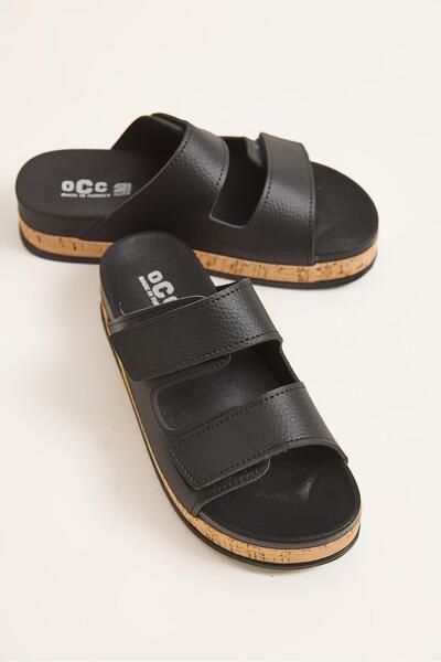 Raneel Kazançlı Alışveriş High platform double strap sandal slippers - black