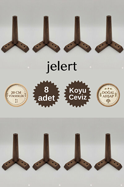 Jelert Masif Gürgen Ahşap 20 cm Koyu Ceviz-Sekizli, Mobilya Yükseltme Ayağı, ...