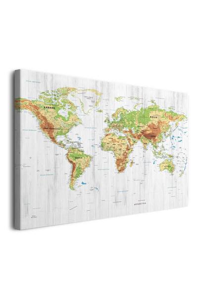 Naklejkomania Tablou pe panza, Harta lumii gri, 120 cm x 80 cm, Cu rama, Impr...