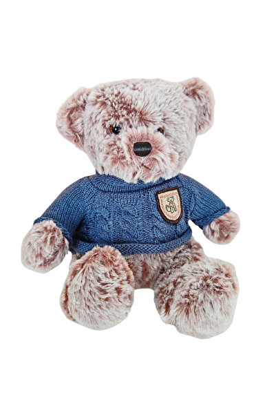 LeanToys Ursuleț de pluș, mascotă, cu pulover gri-albastru, 21 cm