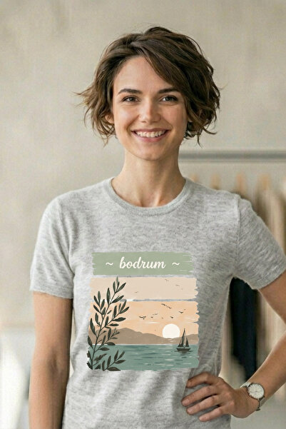 Baran Işık Bodrum Sunset and Olive Branch Themed Pastel T-Shirt