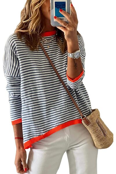 OEM Pulover Dama Tricotat În Dungi Lejer Moale Elegant Casual Alb L