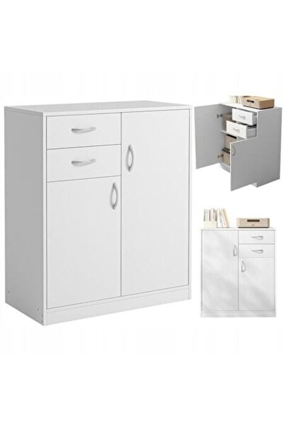 Muvu Comodă tip loft albă, 2 sertare, 2 rafturi, 74x35x84cm