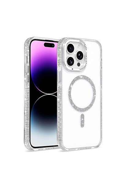 m.tk moveteck iPhone 14 Pro Max Uyumlu Kılıf Parlak Taş İşlemeli Işıltılı Mag...