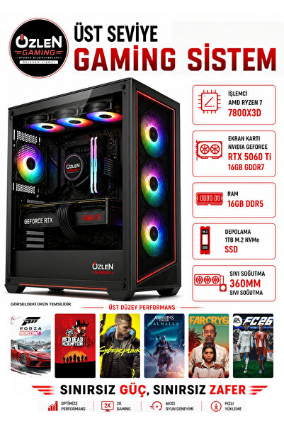 ÖZLEN XL4 RYZEN 7 7800X3D RTX 5060Tİ 16GB 1TB M.2 SSD 16GB DDR5 RAM Üst Seviy...