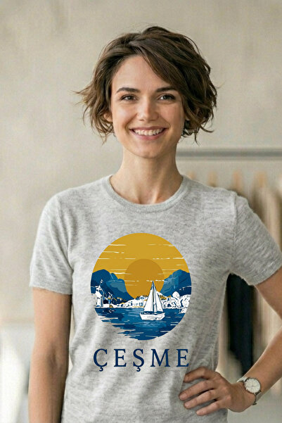 Baran Işık Çeşme Sunset and Sailing Themed Unisex White T-Shirt