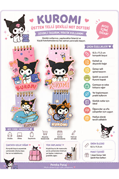 Pembe Pasaj Not Defteri - Kuromi Temalı Not Defteri - Kuromi Renkli Defter
