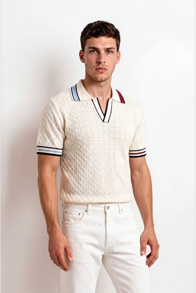 Sea Style Knitted Patterned Polo Neck Knitwear T-Shirt