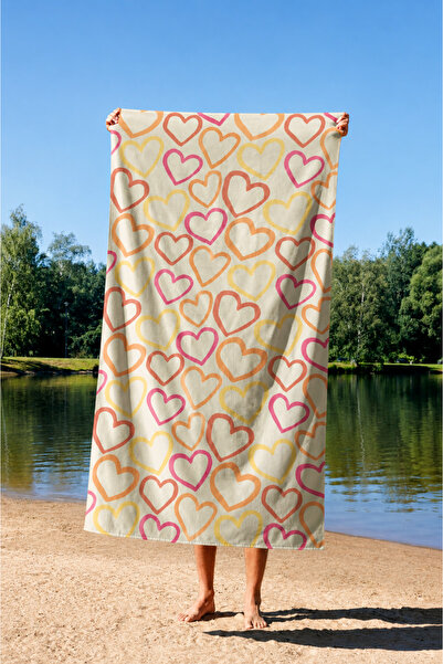 ASDİVA Soft Colorful Heart Patterned Soft Textured Pool and Beach Towel 75X150