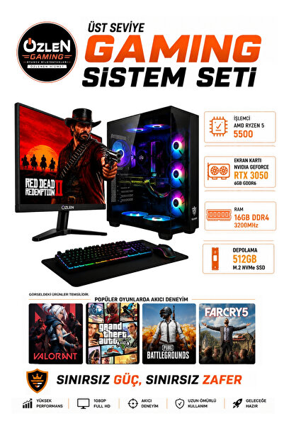 ÖZLEN X2 RYZEN 5 5500 RTX 3050 6GB 16GB RAM 512GB M.2 SSD 24'' Full HD 200Hz ...