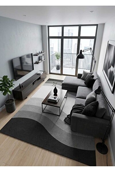 Qatalina Modern Dalga Katmanlı Dijital Baskı Kaymaz Taban Yıkanabilir Salon K...