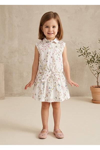 Ozmoz By Mukadder Özden Organic Floral White Summer Little Girl's Tie-Up Shir...