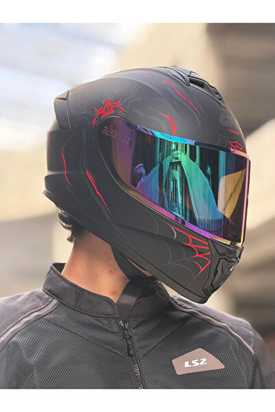 Givi 50.X ARACHNO MAT SİYAH-KIRMIZI KASK (GÖKKUŞAĞI VİZÖR)