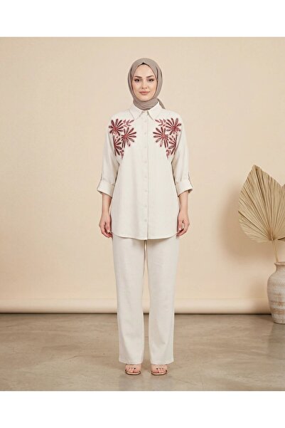 BURRASCA Oversize Linen Set with Embroidered Stones