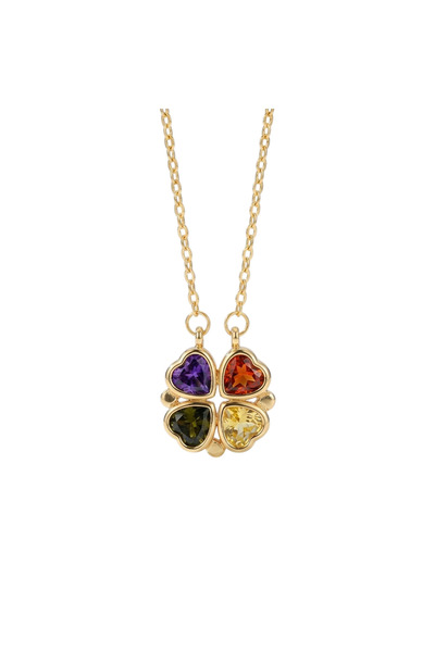 Black Season Double Zircon Pink Clover Necklace