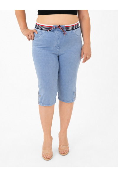 Pangos Fashion Plus Size Elastic Waist Lace-Up Back Pocket Lycra Women's Capri