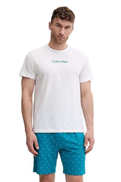 Calvin Klein Erkek Beyaz Kısa Kollu Şortlu Pijama Takımı LV00NM2900