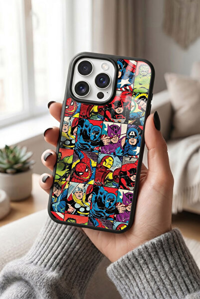 Snacase Apple iPhone 15 Pro Max Uyumlu Marvel Kahramanlar Tasarımlı Parlak Pr...
