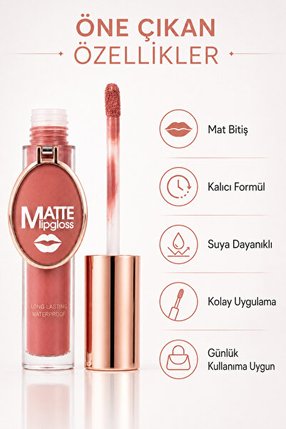 Sudedi Home Mat Likit Ruj Matte Lipgloss Gül Kurusu Nude Suya Dayanıklı Kadif...