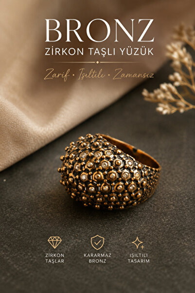 BULU'US ACCESSORIES Bulu'us Exclusive Bronz Zirkon Taşlı Vintage Tasarım Ayar...