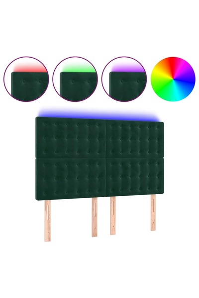 vidaxl Tăblie de pat cu LED, verde închis, 144x5x118/128 cm, catifea