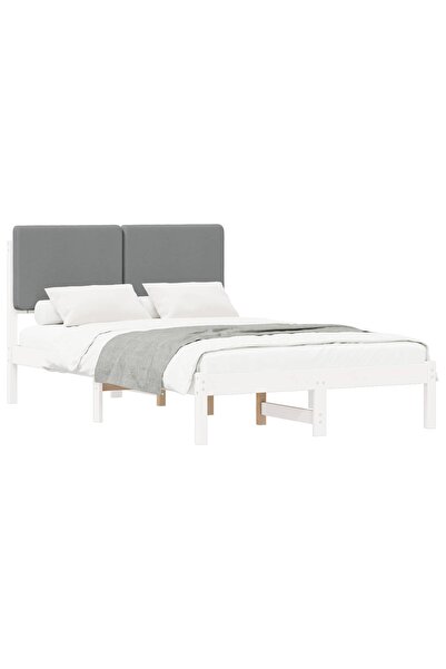 vidaxl Cadru de pat cu tăblie tapițată Gri deschis 135 x 190 cm