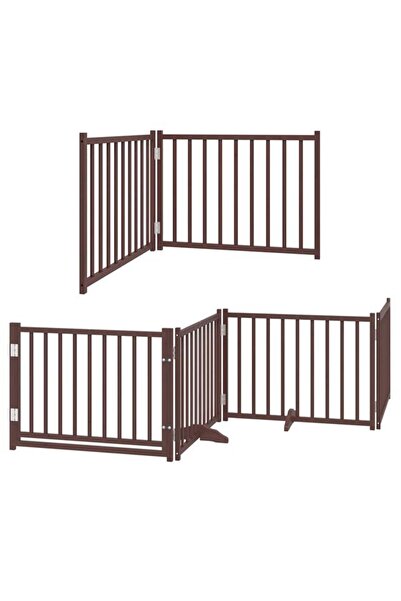 vidaxl Barieră pliabilă pentru câini cu ușă, 10 panouri, maro, 800 cm, lemn d...
