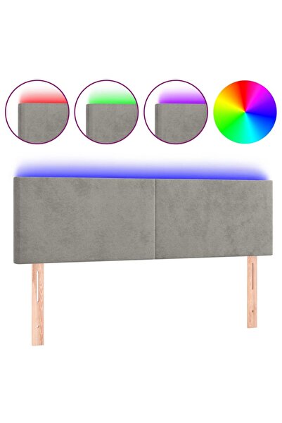 vidaxl Tăblie de pat cu LED, gri deschis, 144x5x78/88 cm, catifea
