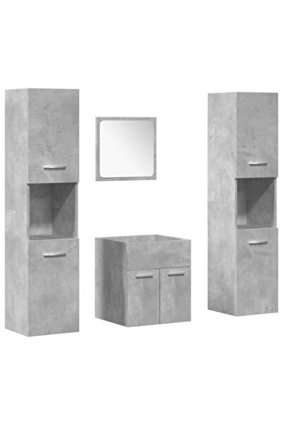 vidaxl Set de mobilier de baie din 4 piese, gri beton, lemn prelucrat