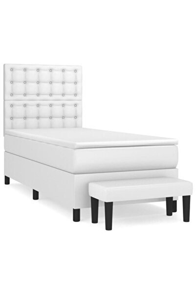 vidaxl Pat boxspring cu saltea, alb, 80 x 200 cm, piele