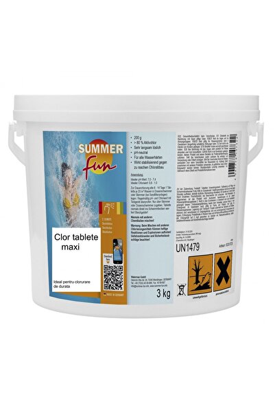 Summer Fun Clor pentru piscină Maxi, tablete, 200 g, Distracție de vară, 3 kg