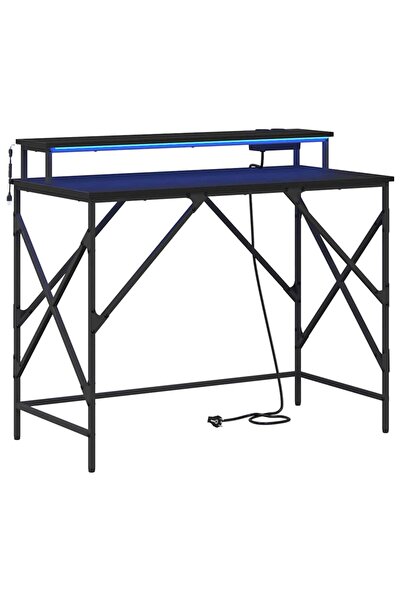 vidaxl Birou cu raft Stejar Negru 100 x 50 x 86,5 cm Lemn compozit