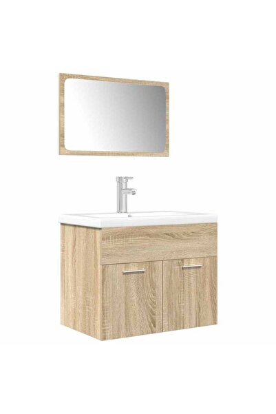 vidaxl Set mobilier baie 3 piese, Stejar Sonoma, Lemn prelucrat
